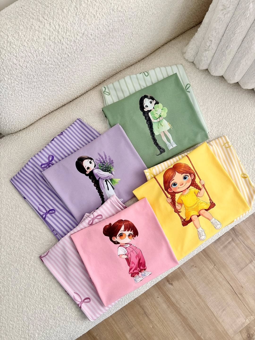 ست تیشرت باکسی و شلوار بگ عروسکی پنبه‌ای بوگاتی